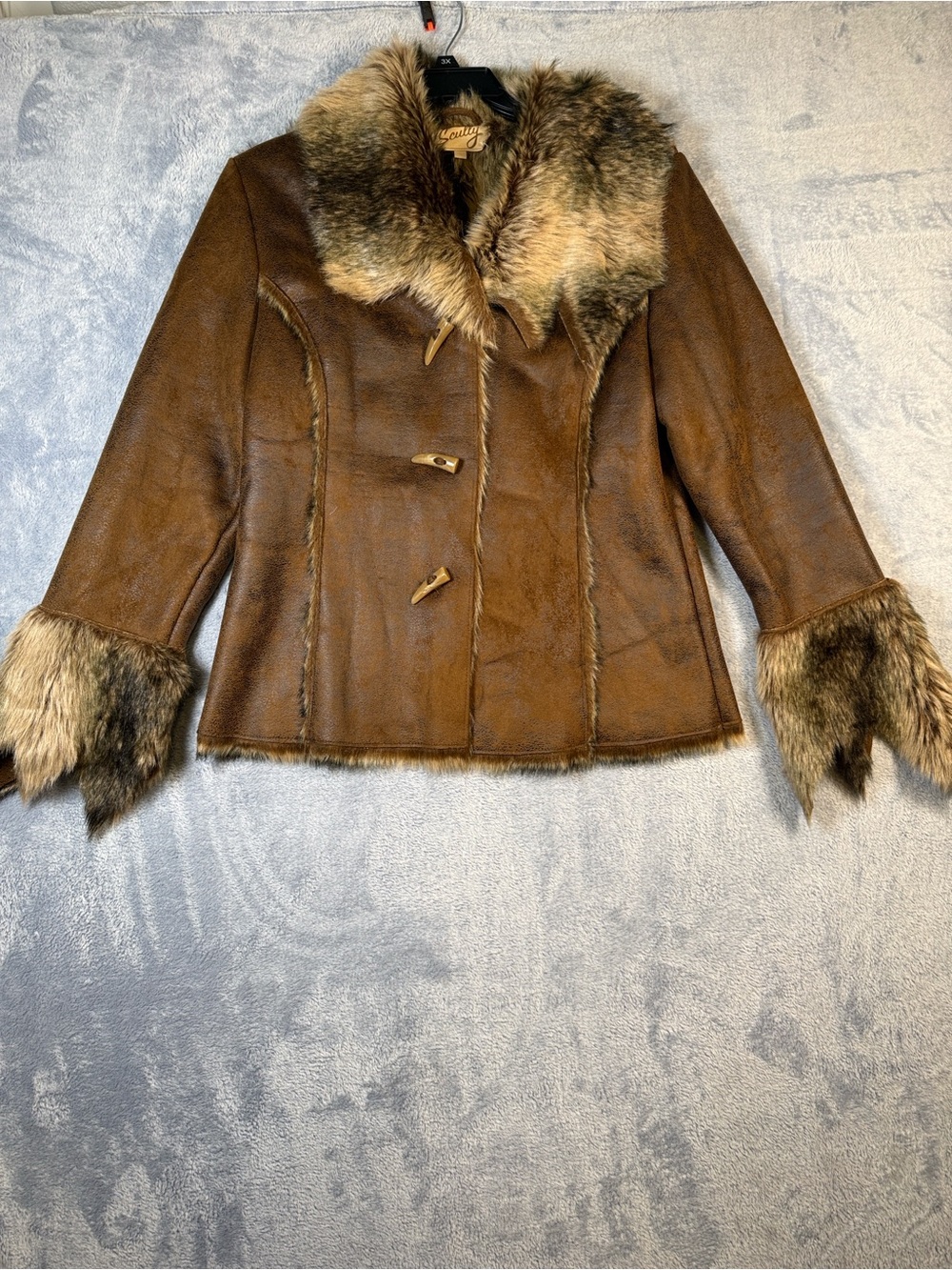 Scully Honey Creek Faux Fur Suede Jacket Mixed Brown XL Toggle Coat